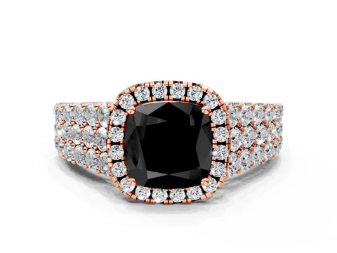 Rose gold Fancy Black Cushion Cut Halo Pavé Diamond Engagement Ring with Split Shank and Four-Prong Setting_3