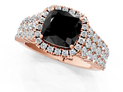 Rose gold Fancy Black Cushion Cut Halo Pavé Diamond Engagement Ring with Split Shank and Four-Prong Setting_4