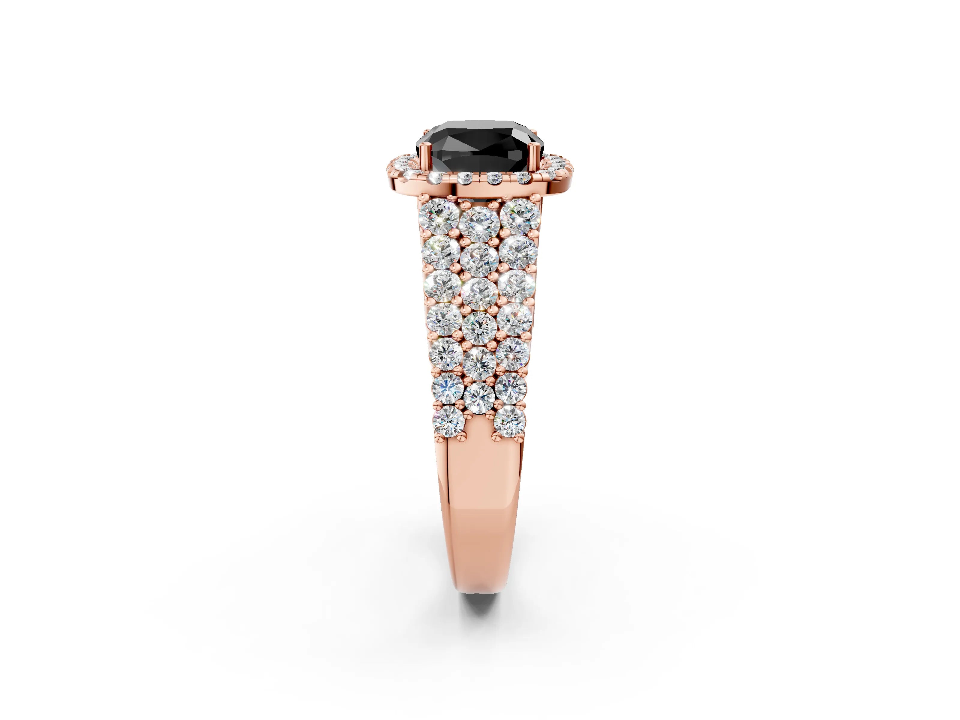 Rose gold Fancy Black Cushion Cut Halo Pavé Diamond Engagement Ring with Split Shank and Four-Prong Setting_5