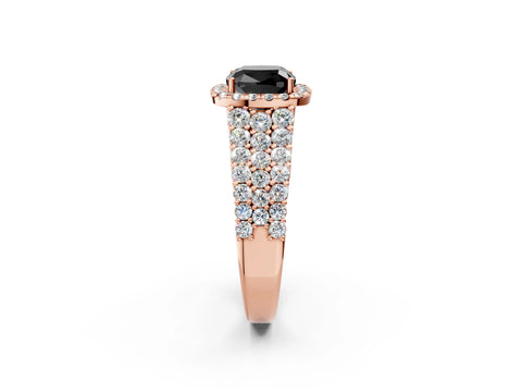 Rose gold Fancy Black Cushion Cut Halo Pavé Diamond Engagement Ring with Split Shank and Four-Prong Setting_5