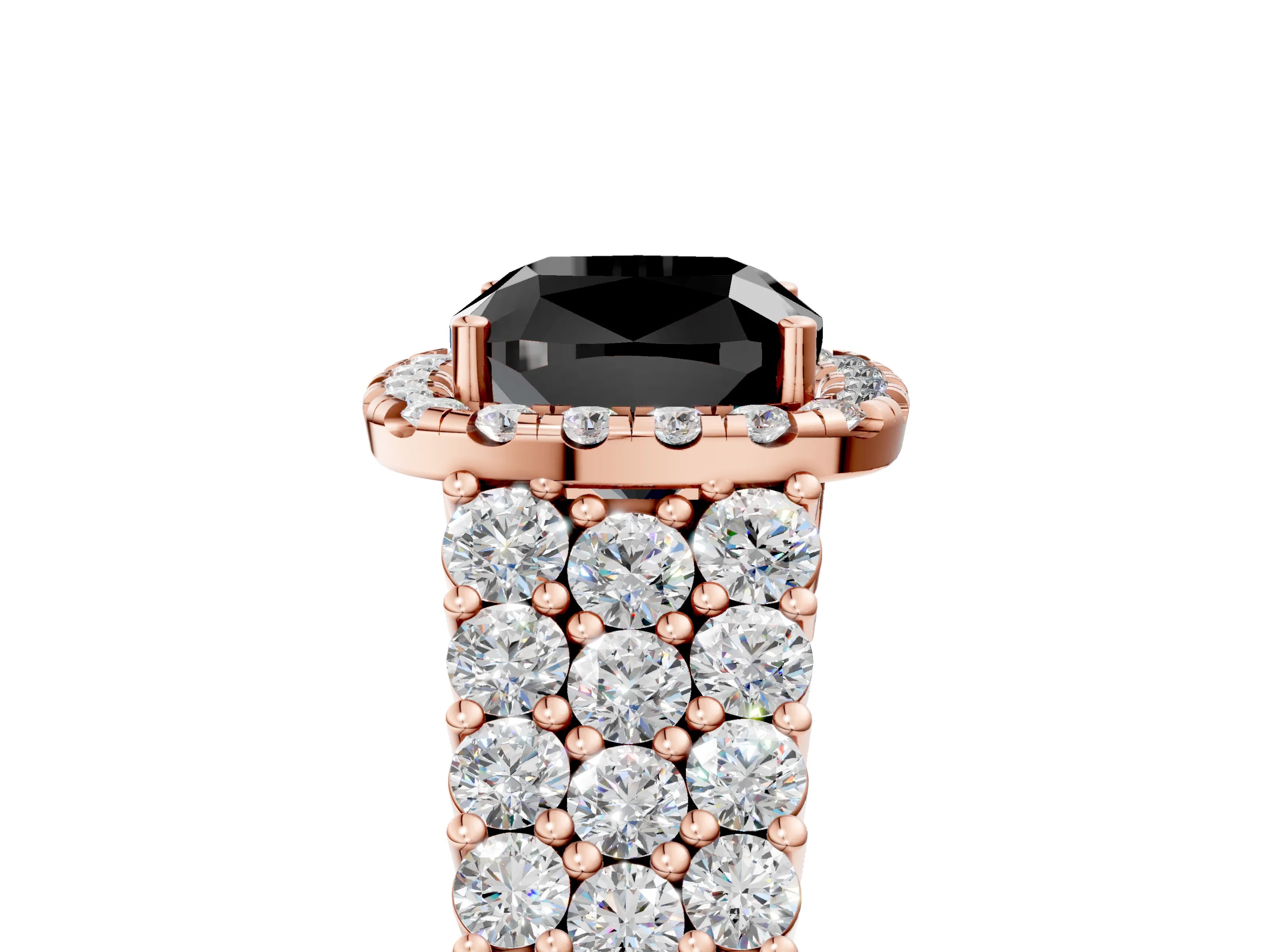 Rose gold Fancy Black Cushion Cut Halo Pavé Diamond Engagement Ring with Split Shank and Four-Prong Setting_8