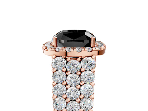 Rose gold Fancy Black Cushion Cut Halo Pavé Diamond Engagement Ring with Split Shank and Four-Prong Setting_8