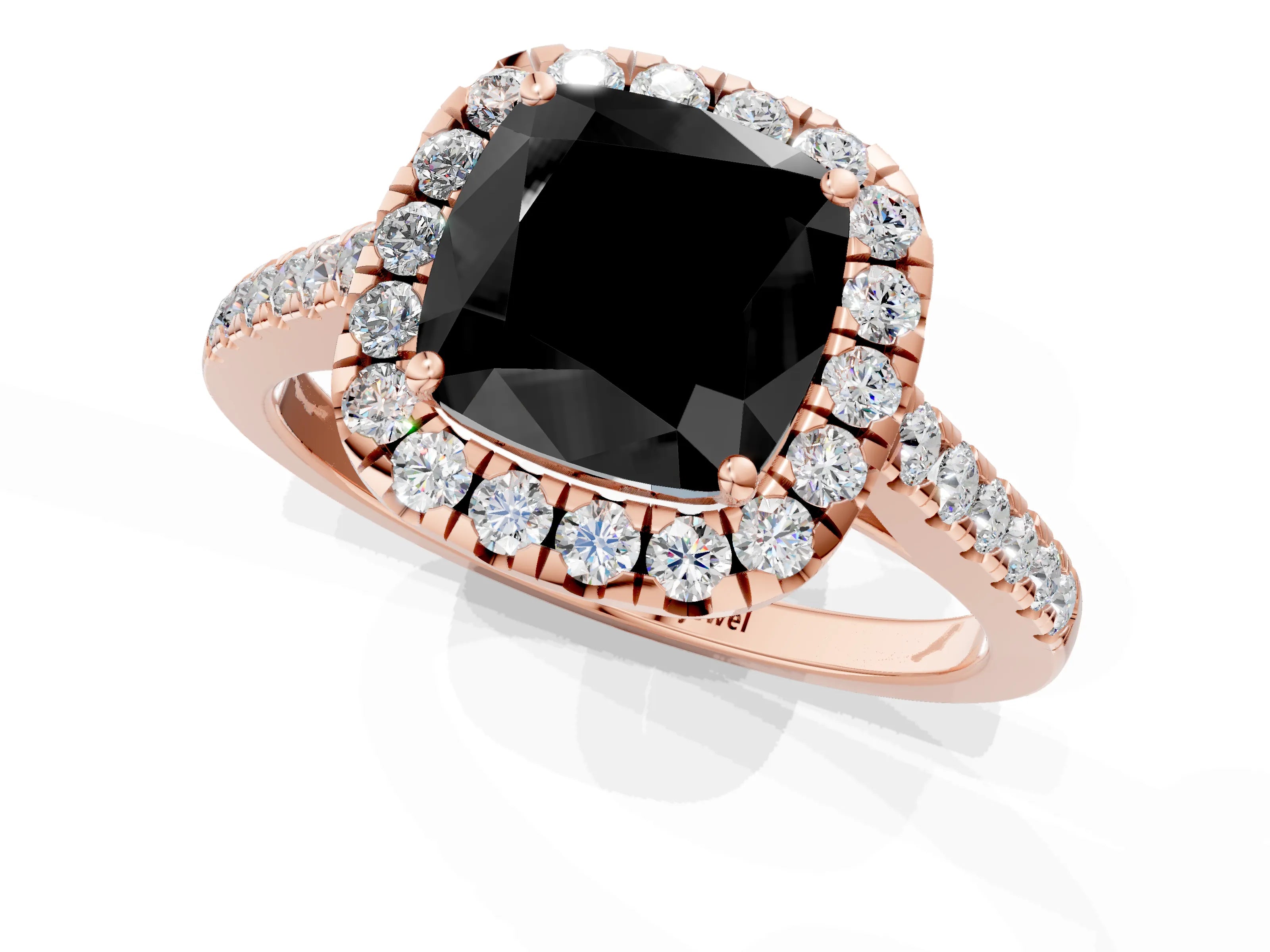 Rose gold Fancy Black Cushion Cut Halo Pave Diamond Engagement Ring with Four-Prong Setting_1