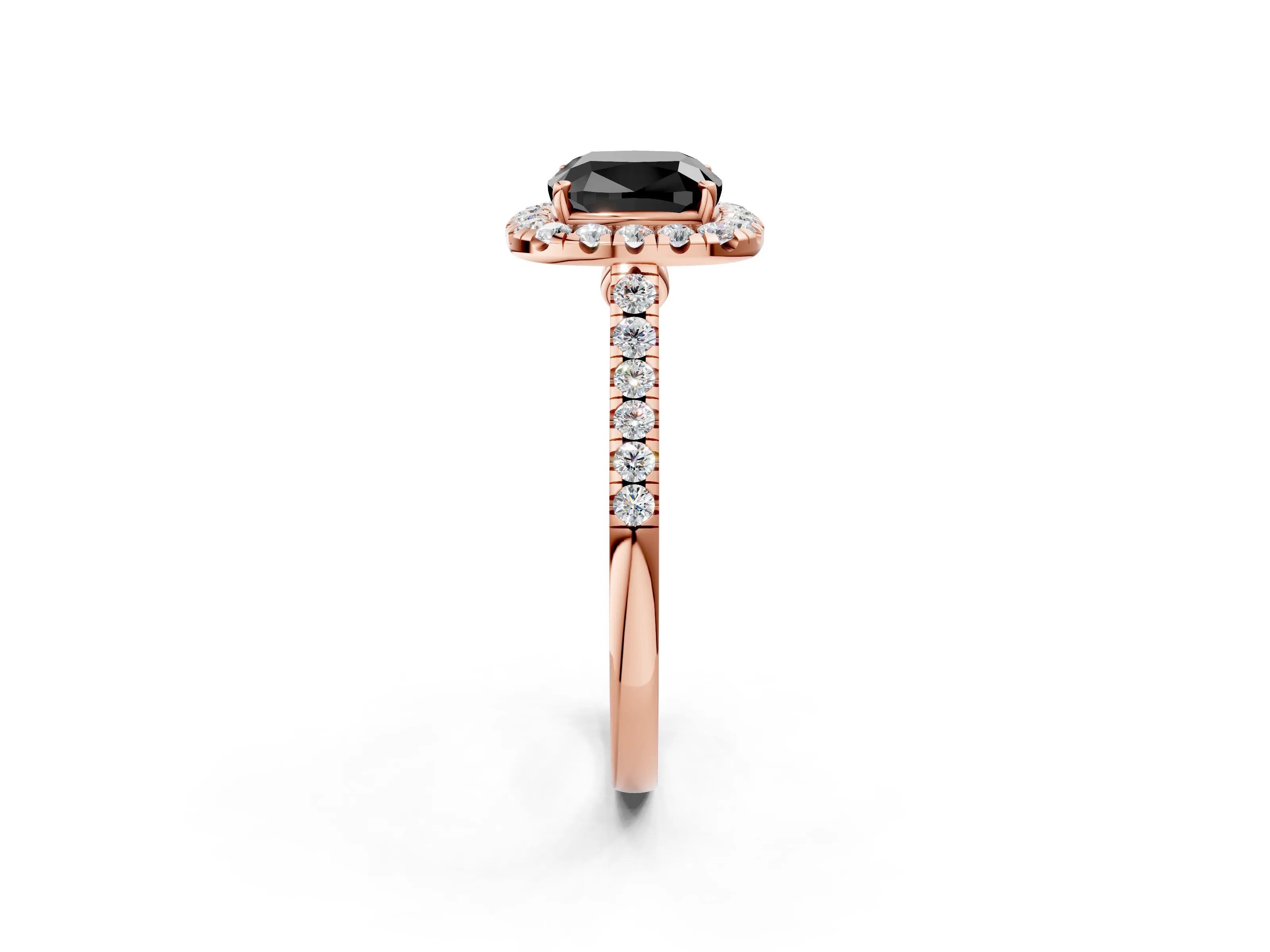 Rose gold Fancy Black Cushion Cut Halo Pave Diamond Engagement Ring with Four-Prong Setting_2