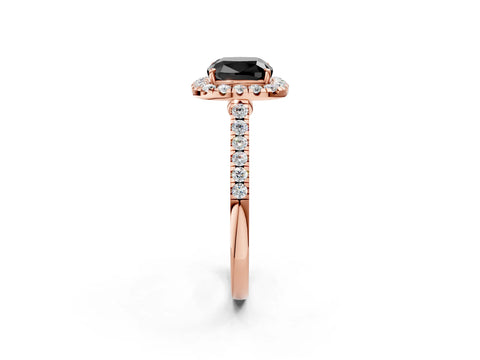 Rose gold Fancy Black Cushion Cut Halo Pave Diamond Engagement Ring with Four-Prong Setting_2