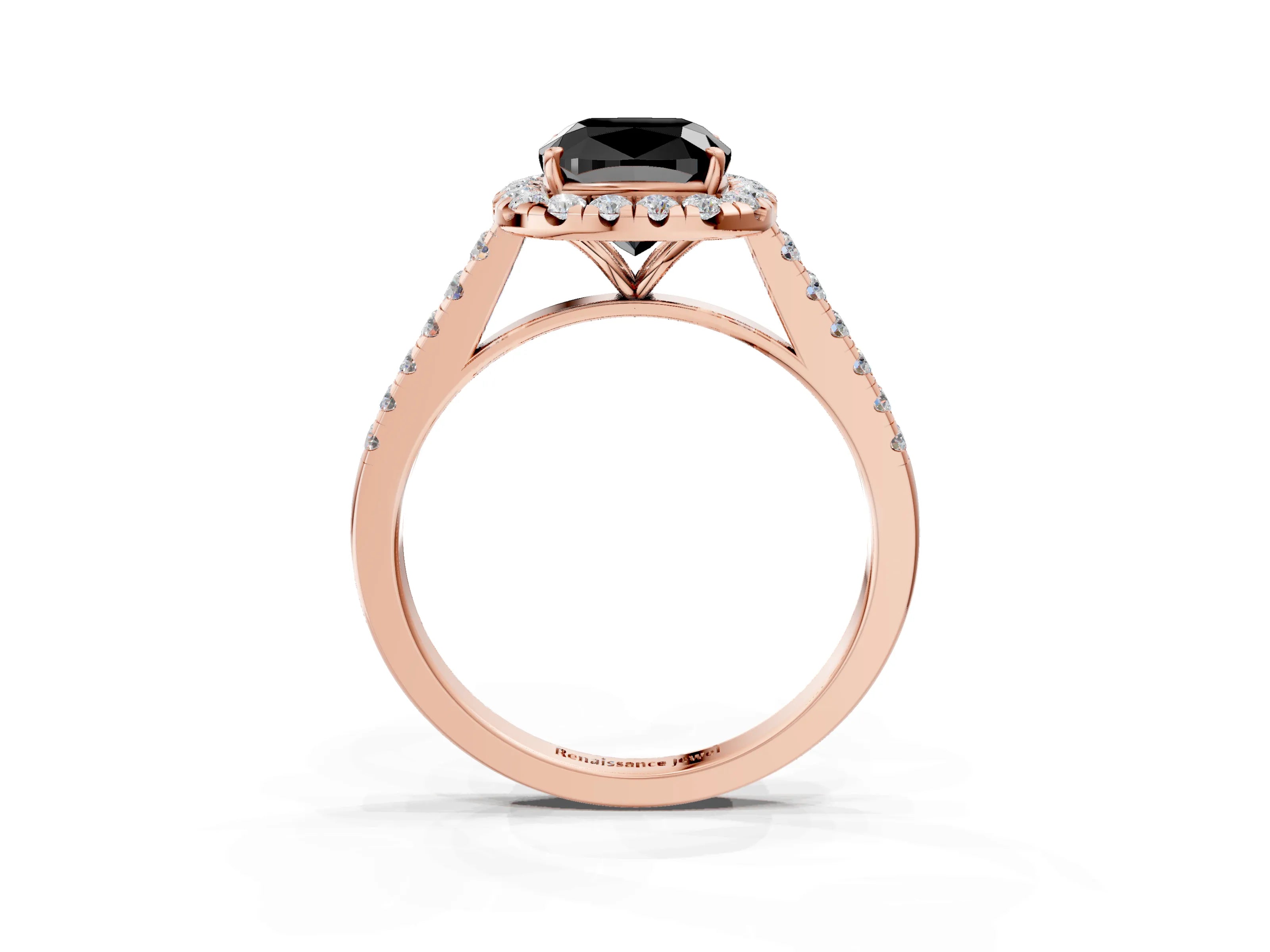 Rose gold Fancy Black Cushion Cut Halo Pave Diamond Engagement Ring with Four-Prong Setting_3