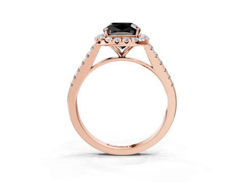 Rose gold Fancy Black Cushion Cut Halo Pave Diamond Engagement Ring with Four-Prong Setting_3