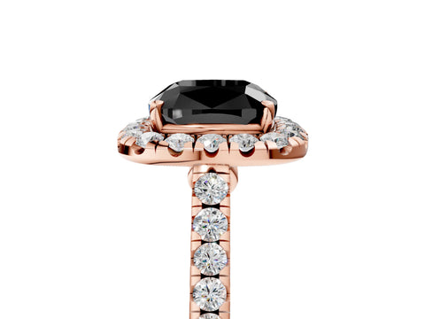 Rose gold Fancy Black Cushion Cut Halo Pave Diamond Engagement Ring with Four-Prong Setting_5