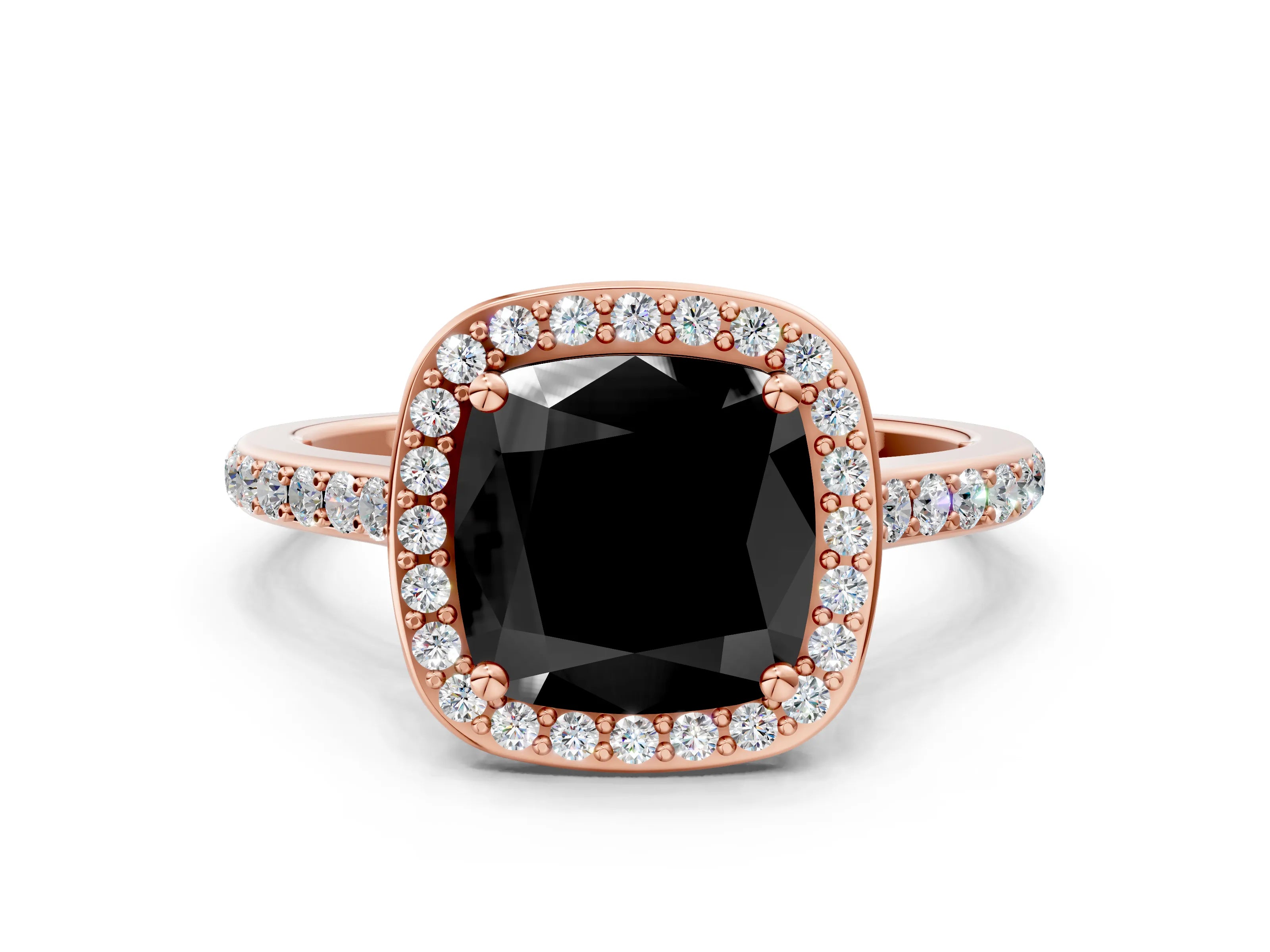 Rose gold Fancy Black Cushion Cut Halo Round Diamond Pavé Band with Four-Prong Setting_3
