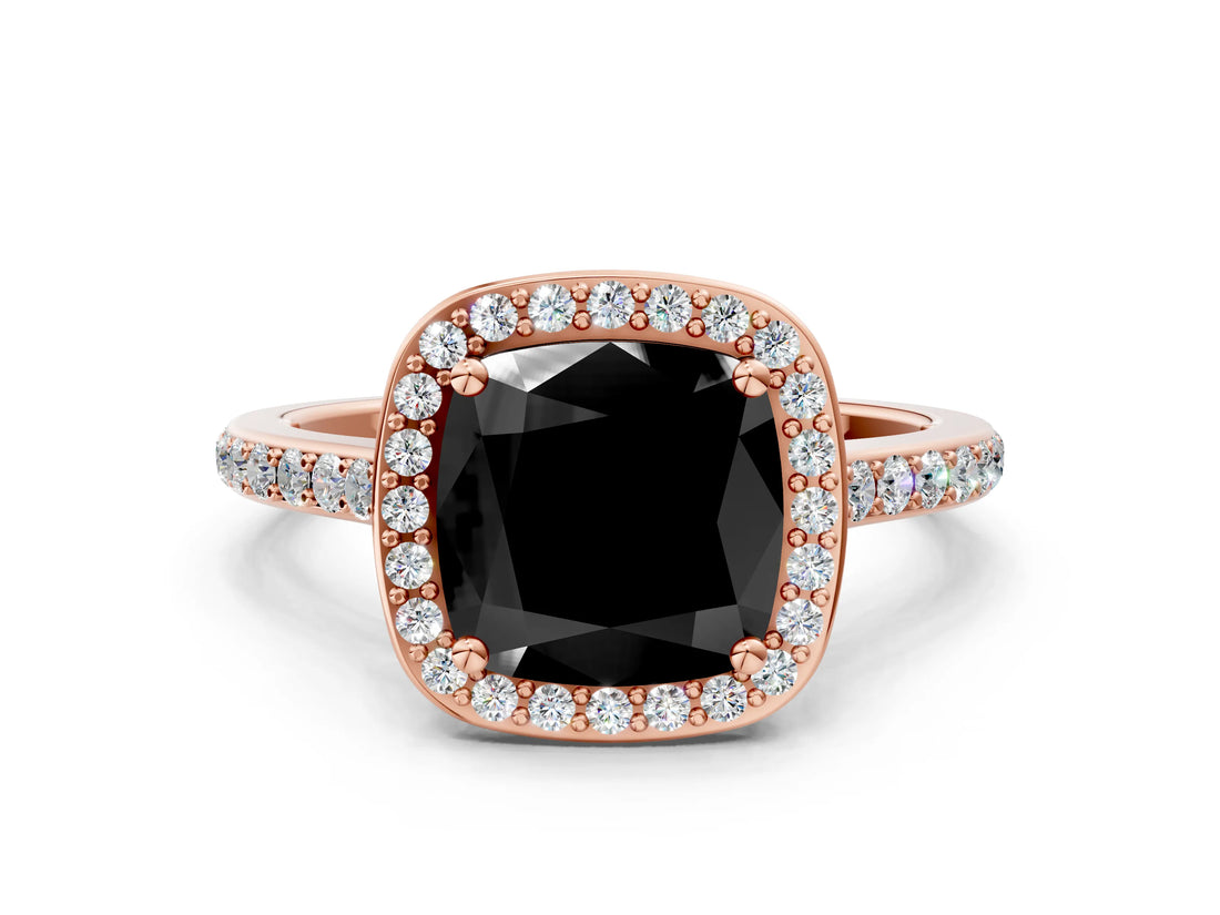 Rose gold Fancy Black Cushion Cut Halo Round Diamond Pavé Band with Four-Prong Setting_3