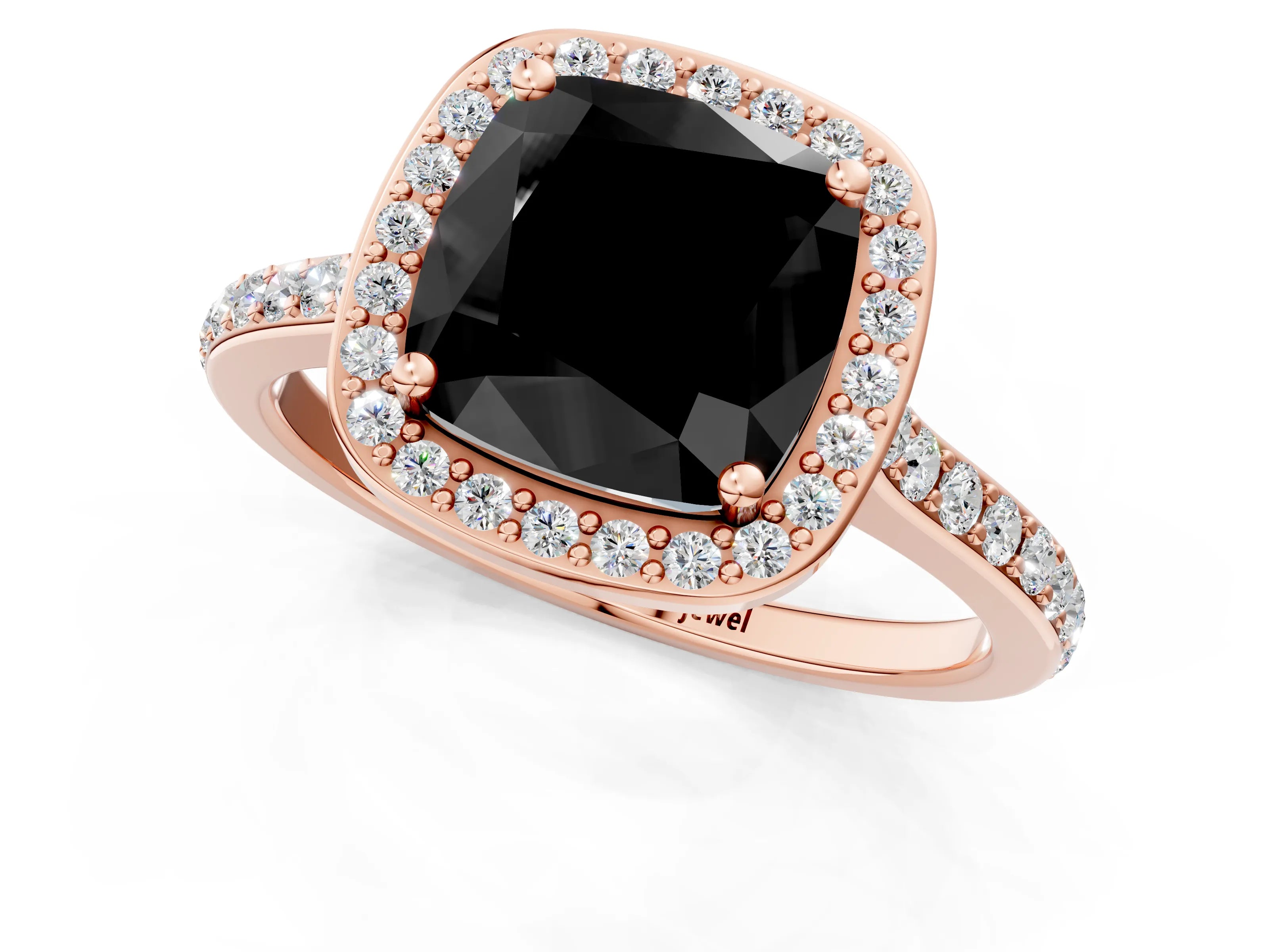 Rose gold Fancy Black Cushion Cut Halo Round Diamond Pavé Band with Four-Prong Setting_4