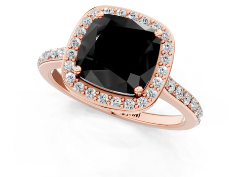 Rose gold Fancy Black Cushion Cut Halo Round Diamond Pavé Band with Four-Prong Setting_4