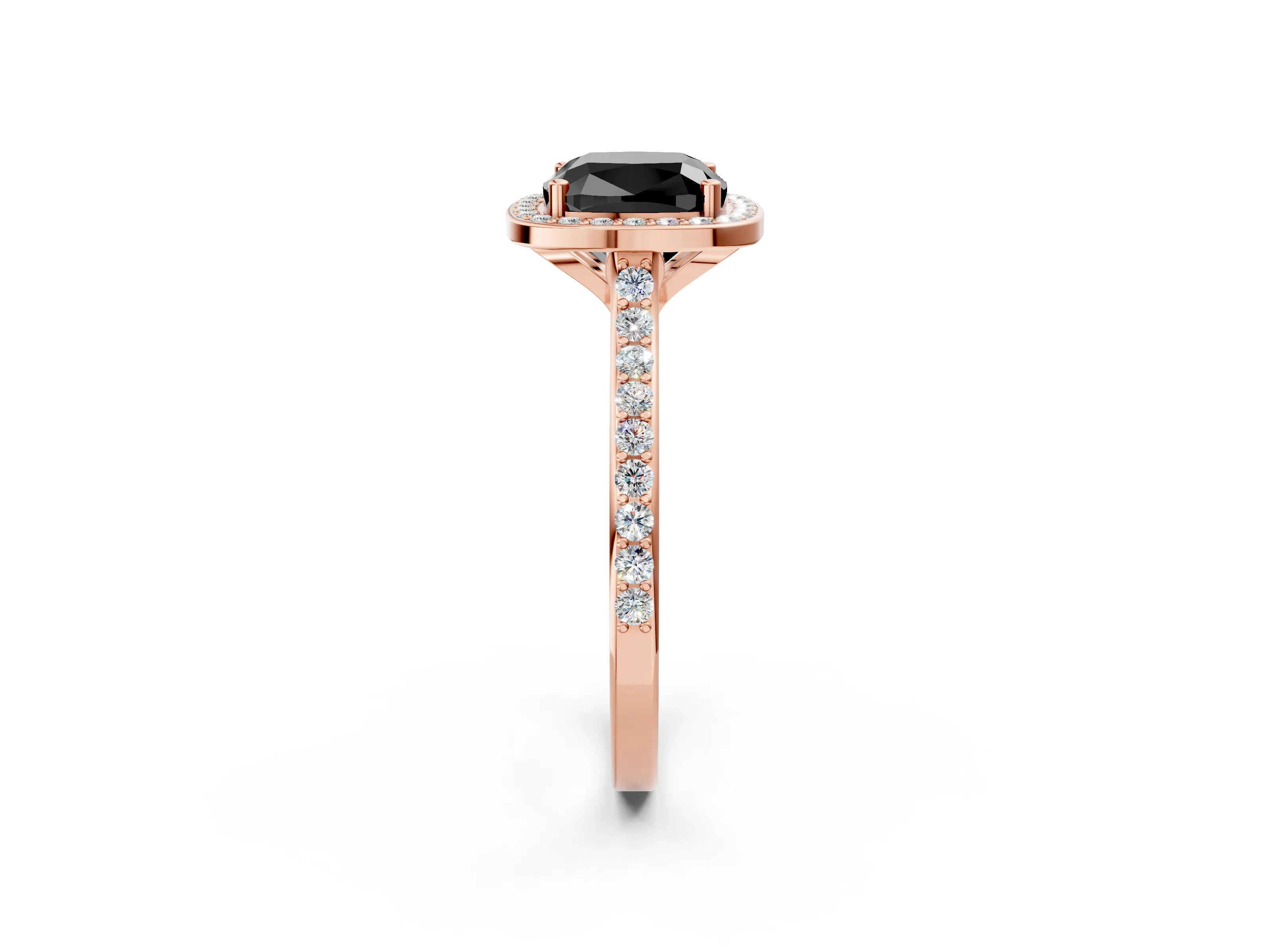 Rose gold Fancy Black Cushion Cut Halo Round Diamond Pavé Band with Four-Prong Setting_5