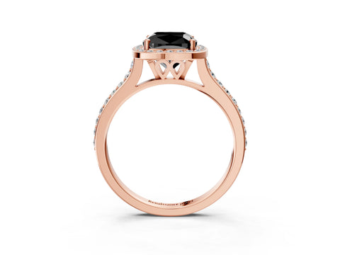 Rose gold Fancy Black Cushion Cut Halo Round Diamond Pavé Band with Four-Prong Setting_6
