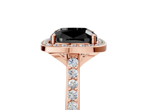 Rose gold Fancy Black Cushion Cut Halo Round Diamond Pavé Band with Four-Prong Setting_8