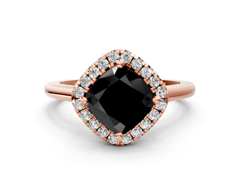 Rose gold Fancy Black Cushion Cut Halo Round Diamond Solitaire Engagement Ring with Pave Band and Four-Prong Setting_12