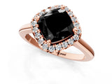 Rose gold Fancy Black Cushion Cut Halo Round Diamond Solitaire Engagement Ring with Pave Band and Four-Prong Setting_13