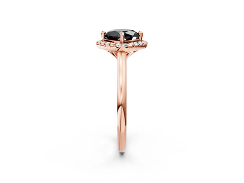Rose gold Fancy Black Cushion Cut Halo Round Diamond Solitaire Engagement Ring with Pave Band and Four-Prong Setting_14