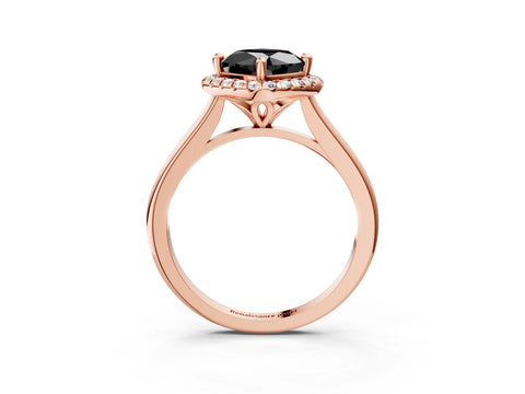 Rose gold Fancy Black Cushion Cut Halo Round Diamond Solitaire Engagement Ring with Pave Band and Four-Prong Setting_15