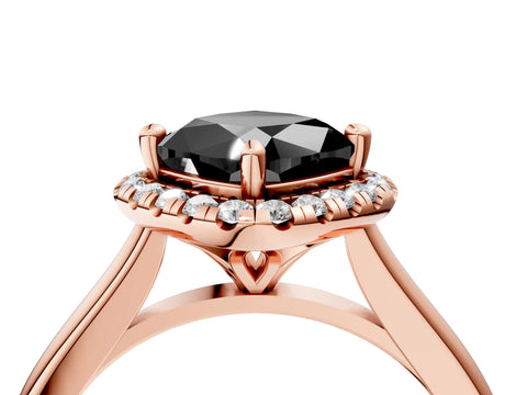 Rose gold Fancy Black Cushion Cut Halo Round Diamond Solitaire Engagement Ring with Pave Band and Four-Prong Setting_16