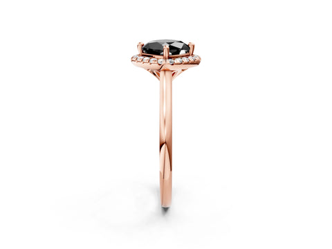 Rose gold Fancy Black Cushion Cut Halo Round Diamond Solitaire Engagement Ring with Pave Band and Four-Prong Setting_2