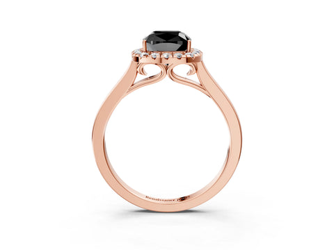 Rose gold Fancy Black Cushion Cut Halo Round Diamond Solitaire Ring with Pavé Band and Four-Prong Setting_15