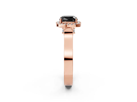 Rose gold Fancy Black Cushion Cut Halo Round Diamond Twist Band with Four-Prong Setting_2