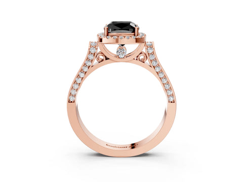 Rose gold Fancy Black Cushion Cut Halo Round Diamond Twist Band with Four-Prong Setting_3