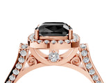 Rose gold Fancy Black Cushion Cut Halo Round Diamond Twist Band with Four-Prong Setting_4