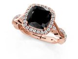 Rose gold Fancy Black Cushion Cut Halo Twist Band with Four-Prong Setting_1