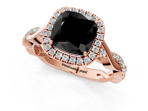 Rose gold Fancy Black Cushion Cut Halo Twist Band with Four-Prong Setting_1