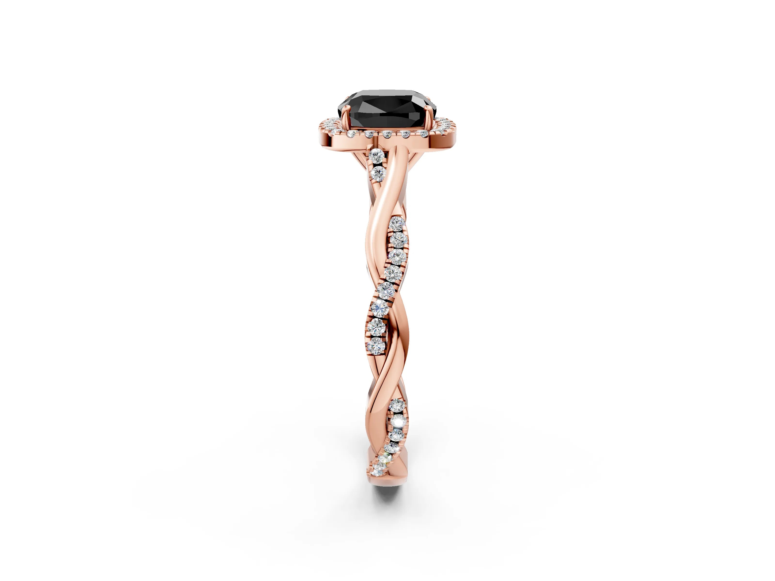 Rose gold Fancy Black Cushion Cut Halo Twist Band with Four-Prong Setting_2