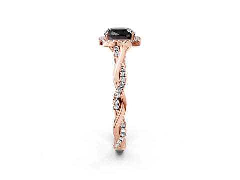 Rose gold Fancy Black Cushion Cut Halo Twist Band with Four-Prong Setting_2