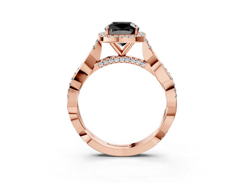 Rose gold Fancy Black Cushion Cut Halo Twist Band with Four-Prong Setting_3