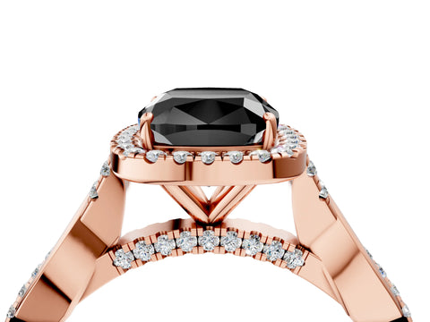 Rose gold Fancy Black Cushion Cut Halo Twist Band with Four-Prong Setting_4