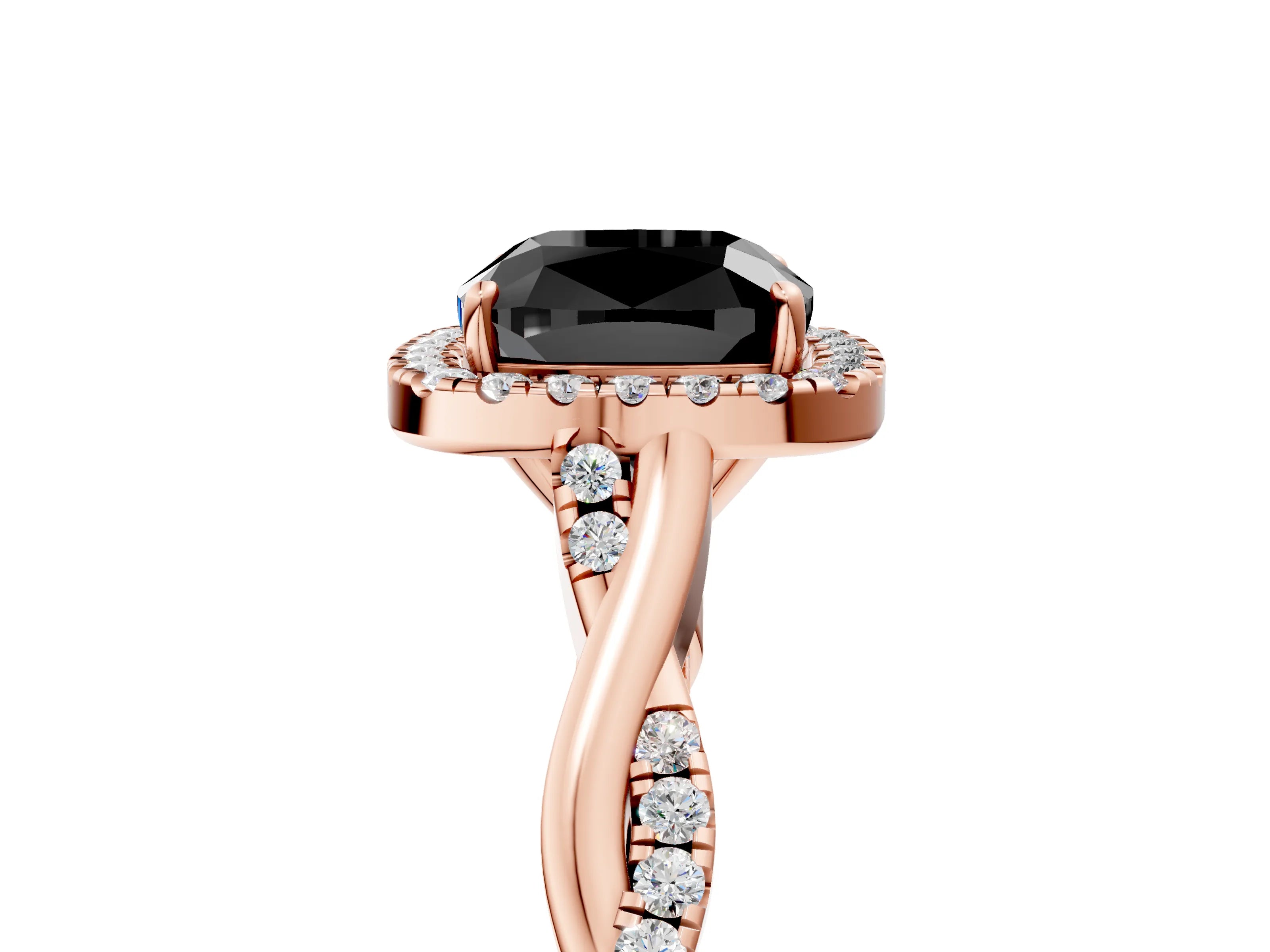Rose gold Fancy Black Cushion Cut Halo Twist Band with Four-Prong Setting_5