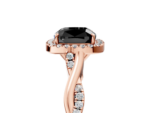 Rose gold Fancy Black Cushion Cut Halo Twist Band with Four-Prong Setting_5