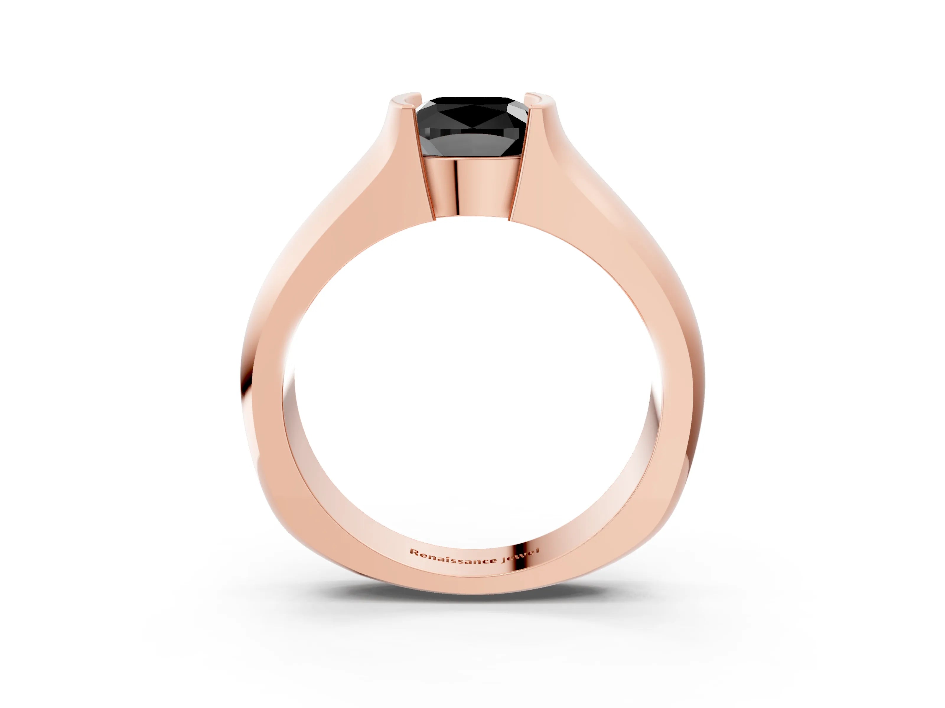 Rose gold Fancy Black Cushion Cut Solitaire Bezel Set Diamond Ring with Wide Band_3
