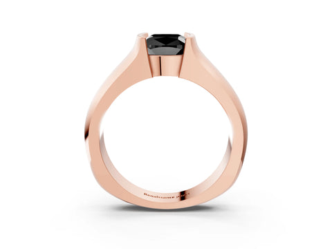 Rose gold Fancy Black Cushion Cut Solitaire Bezel Set Diamond Ring with Wide Band_3
