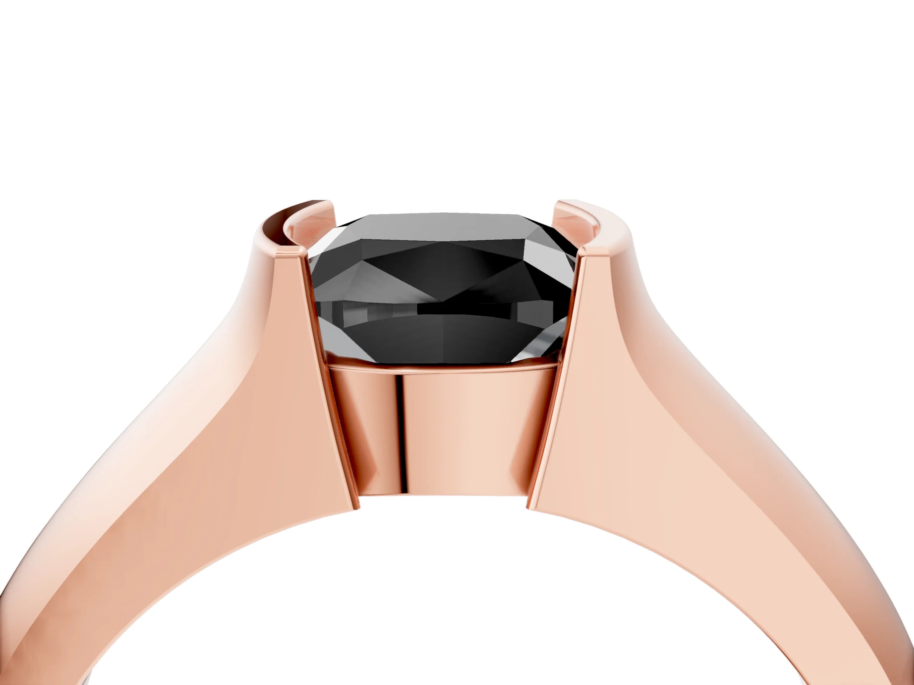 Rose gold Fancy Black Cushion Cut Solitaire Bezel Set Diamond Ring with Wide Band_4