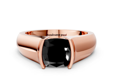 Rose gold Fancy Black Cushion Cut Solitaire Bezel Set Diamond Ring with Wide Band