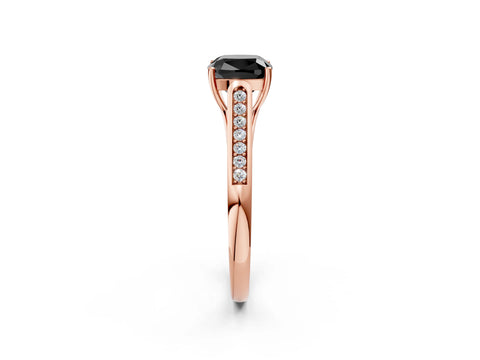 Rose gold Fancy Black Cushion Cut Solitaire Cathedral Diamond Engagement Ring with Channel-Set Band and Four-Prong Setting_5