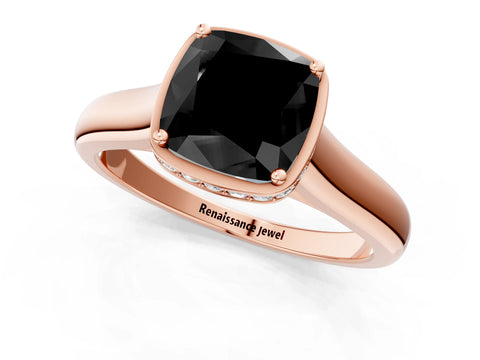 Rose gold Fancy Black Cushion Cut Solitaire Diamond Engagement Ring with Four-Prong Setting and Tapered Band_1
