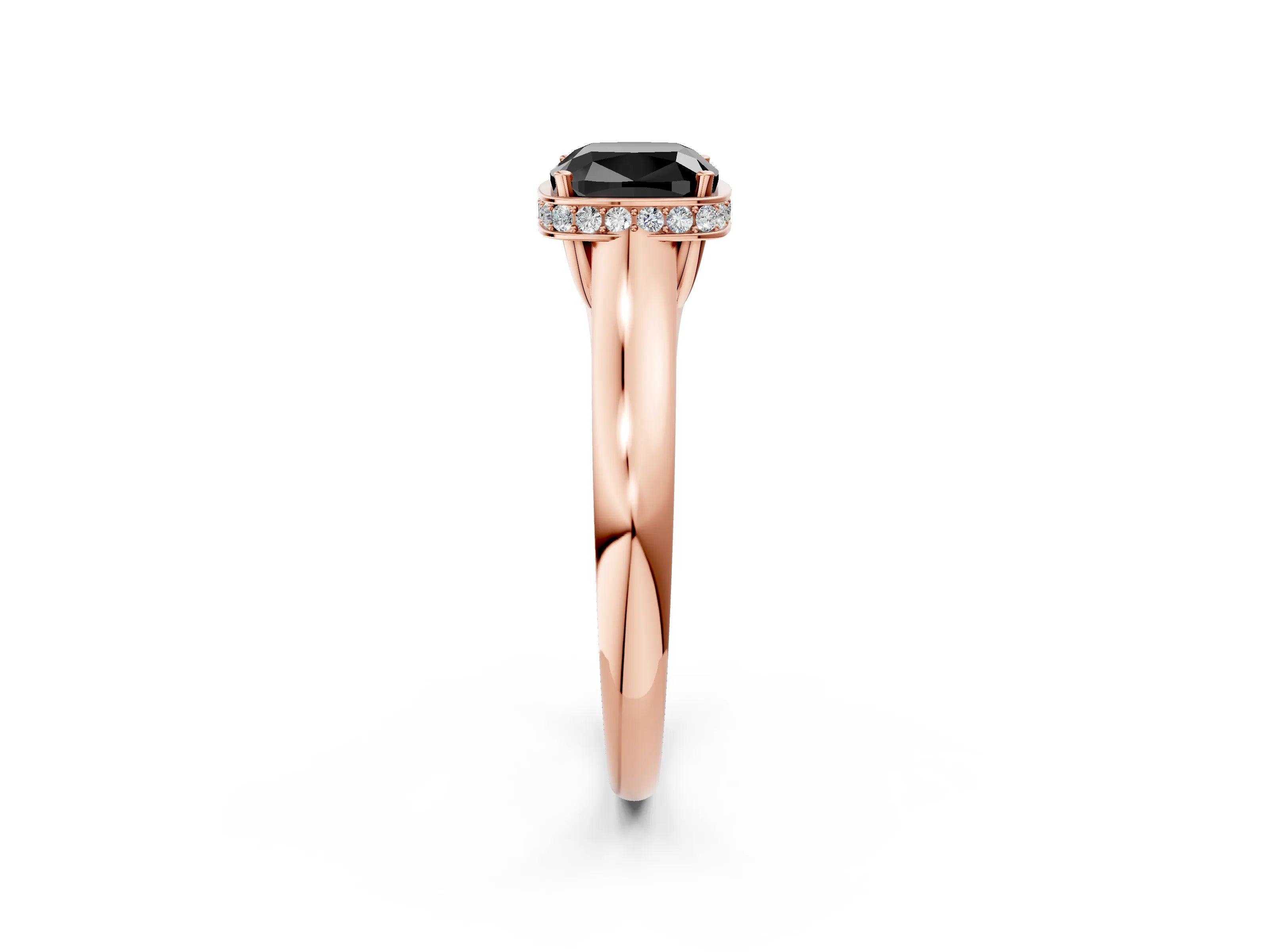 Rose gold Fancy Black Cushion Cut Solitaire Diamond Engagement Ring with Four-Prong Setting and Tapered Band_2