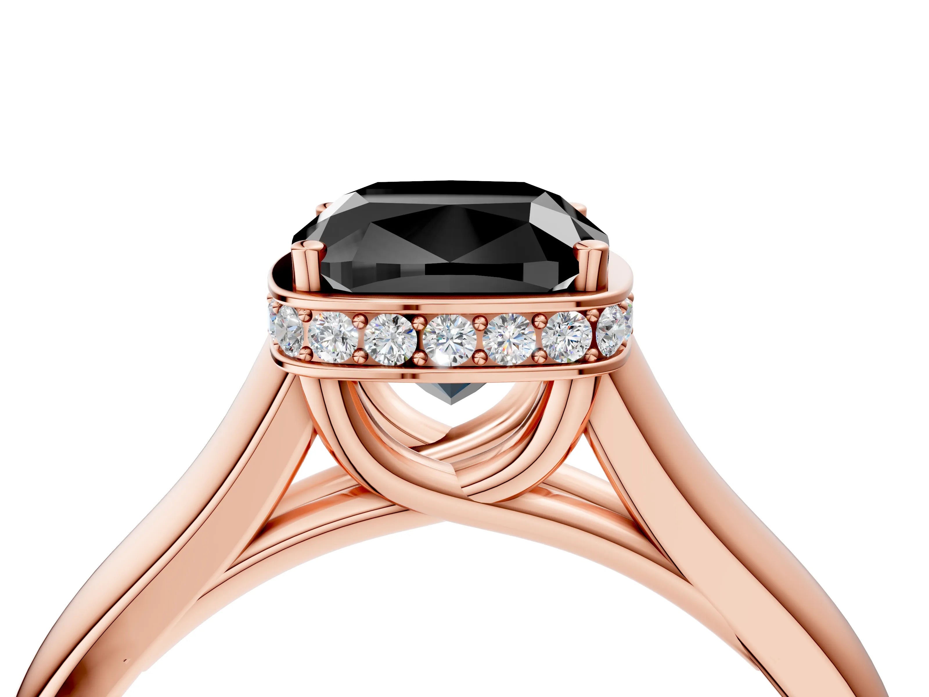 Rose gold Fancy Black Cushion Cut Solitaire Diamond Engagement Ring with Four-Prong Setting and Tapered Band_4