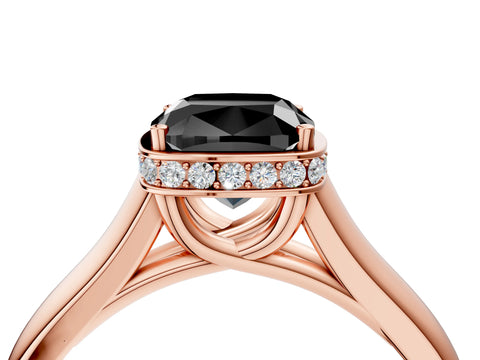 Rose gold Fancy Black Cushion Cut Solitaire Diamond Engagement Ring with Four-Prong Setting and Tapered Band_4