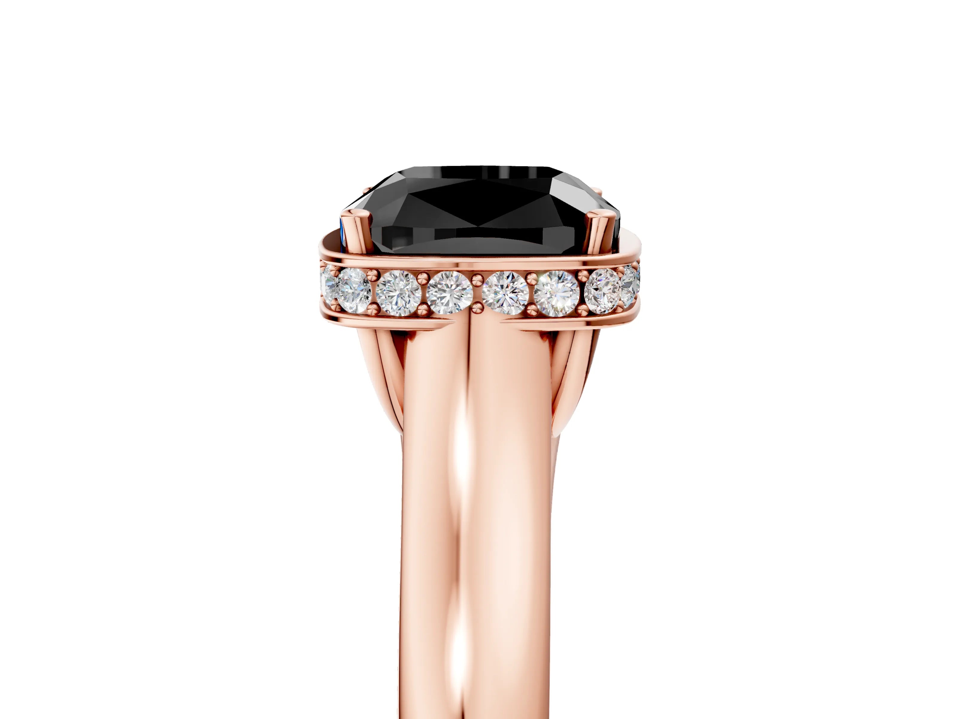 Rose gold Fancy Black Cushion Cut Solitaire Diamond Engagement Ring with Four-Prong Setting and Tapered Band_5