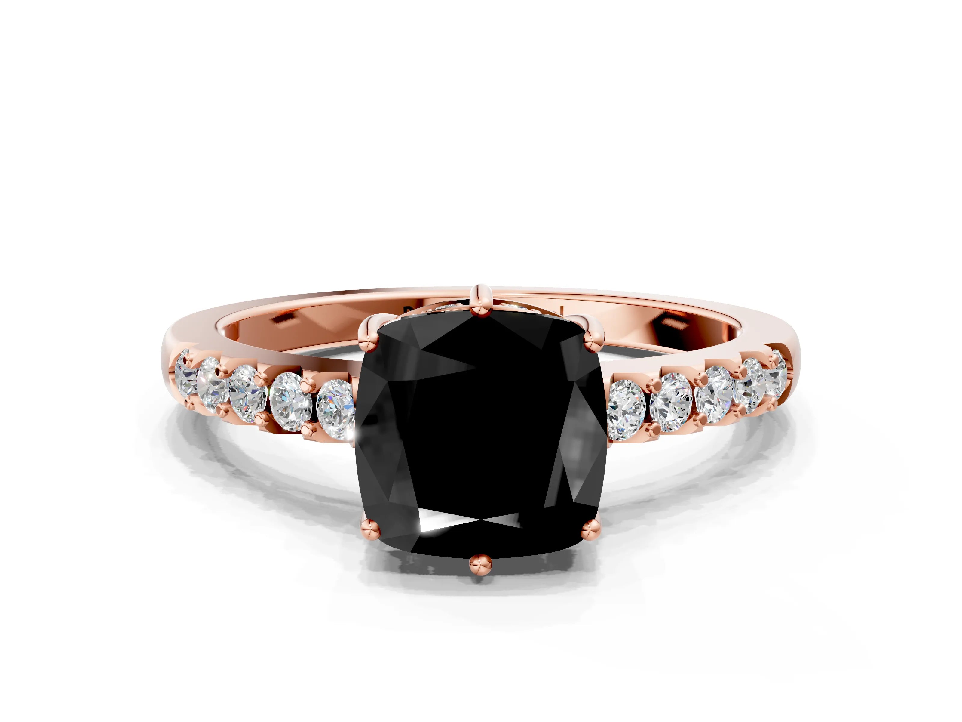 Rose gold Fancy Black Cushion Cut Solitaire Diamond Engagement Ring with Pavé Band and Six-Prong Setting_12