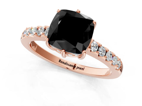 Rose gold Fancy Black Cushion Cut Solitaire Diamond Engagement Ring with Pavé Band and Six-Prong Setting_13