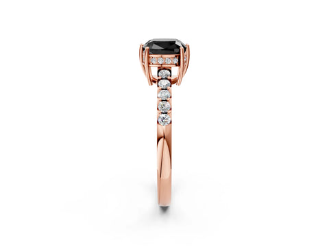 Rose gold Fancy Black Cushion Cut Solitaire Diamond Engagement Ring with Pavé Band and Six-Prong Setting_14